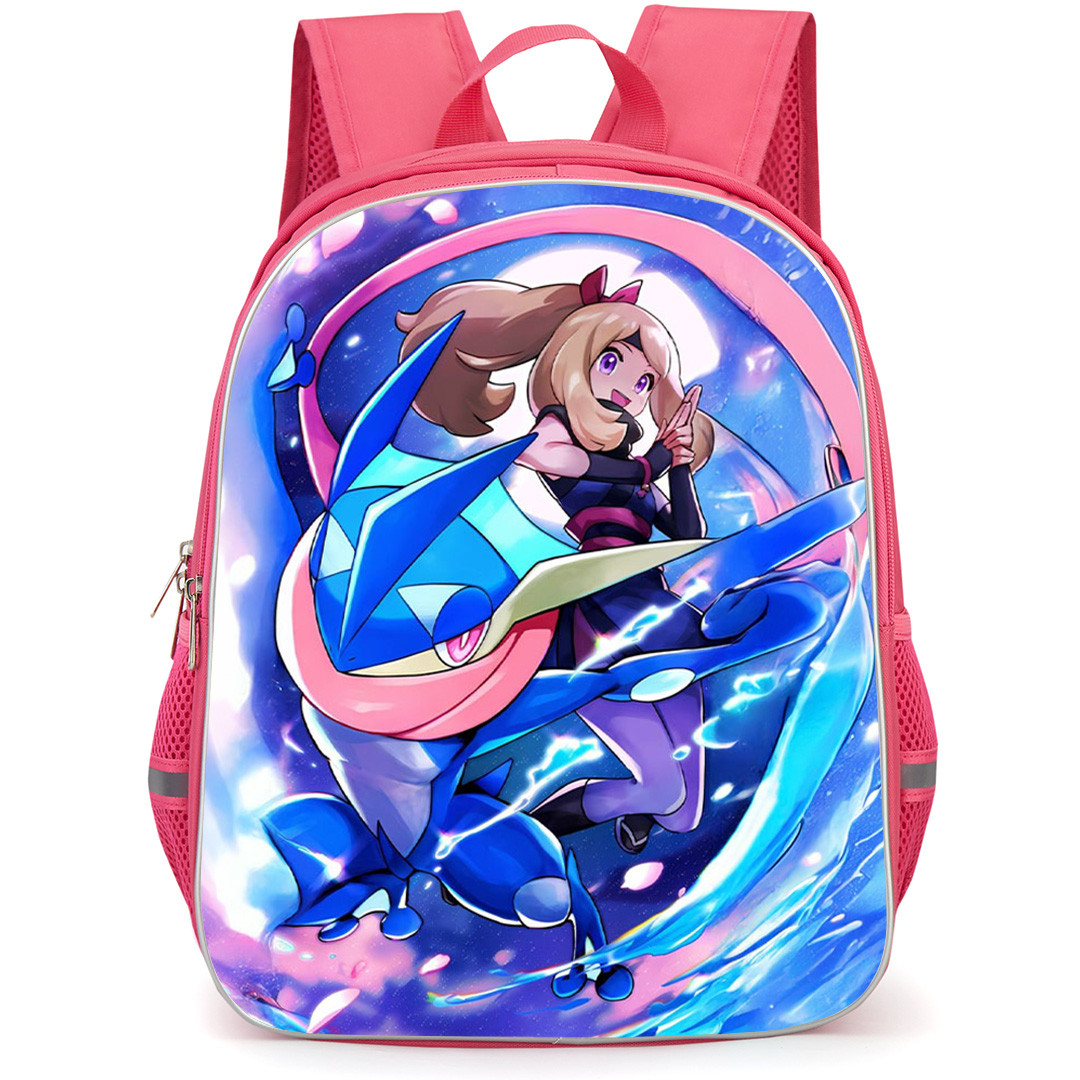 Pokemon Backpack School Bag StudentPack - Pokemon Serena And Greninja Anime Art Illustration Poster