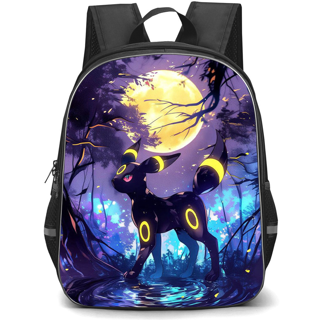 Pokemon Umbreon Backpack School Bag StudentPack - Pokemon Umbreon With Glowing Yellow Rings On Moon Background