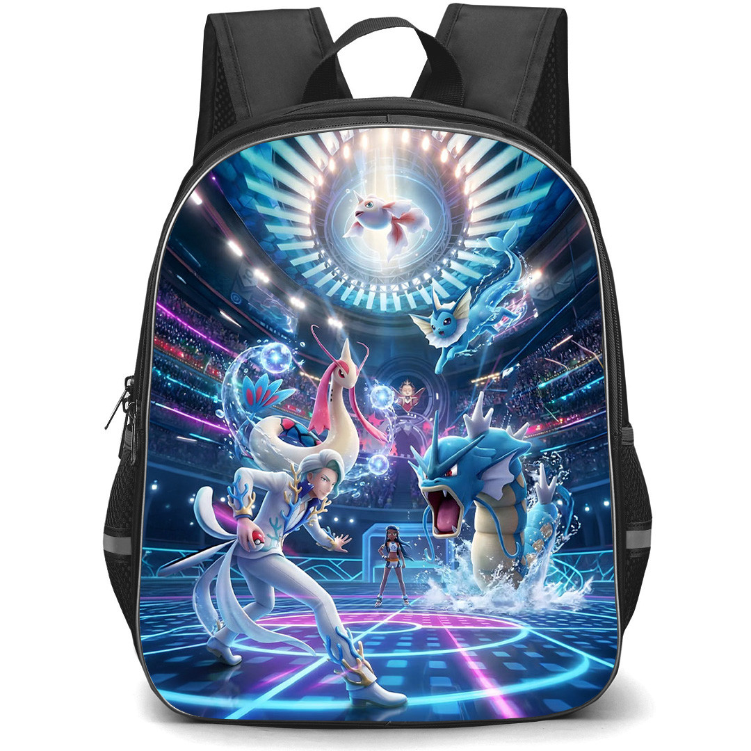 Pokemon Champions Backpack School Bag StudentPack - Pokemon Champions Water Battle Arena Milotic Gyarados Vaporeon Fantasy Poster Style