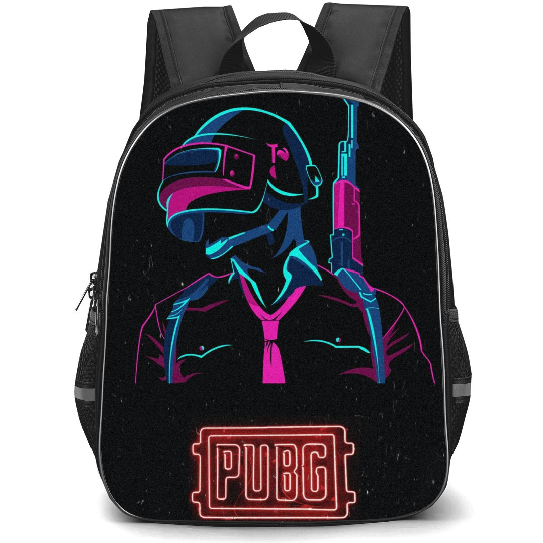 PUBG Backpack StudentPack - PUBG Man Neon Light On Black Background