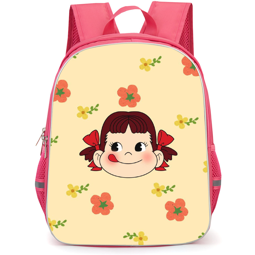 Peko and Poko Backpack StudentPack - Peko Face at the Center Flower Pattern Art