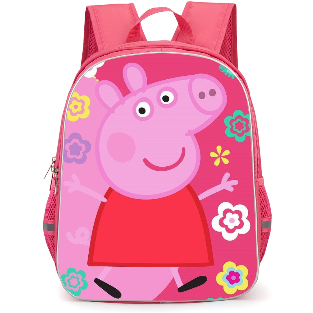 Peppa Pig School Backpack StudentPack - Peppa Pig Portrait Hearts Flower Background