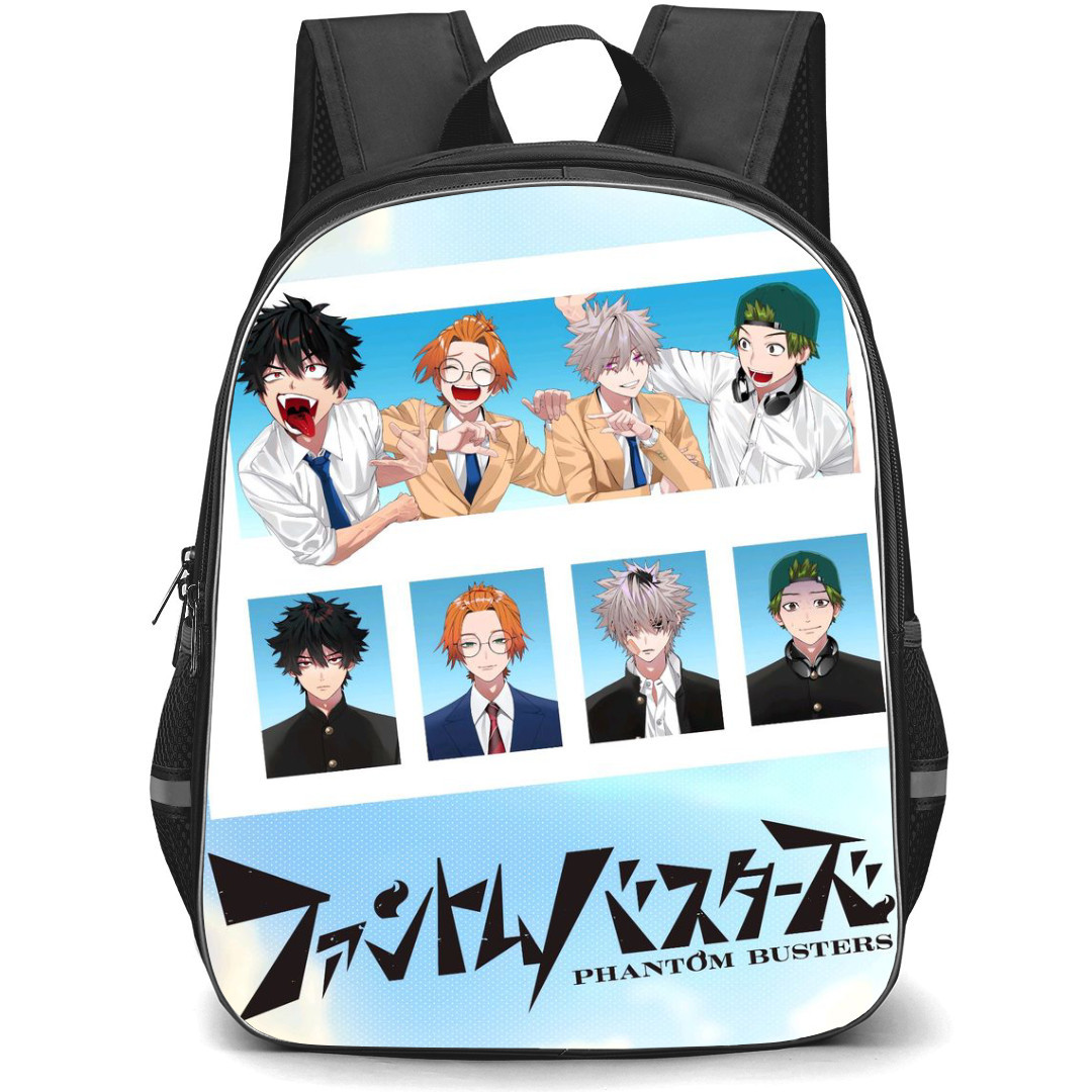 Phantom Busters Backpack StudentPack - Phantom Busters Characters Face Illustration Art On Red Background