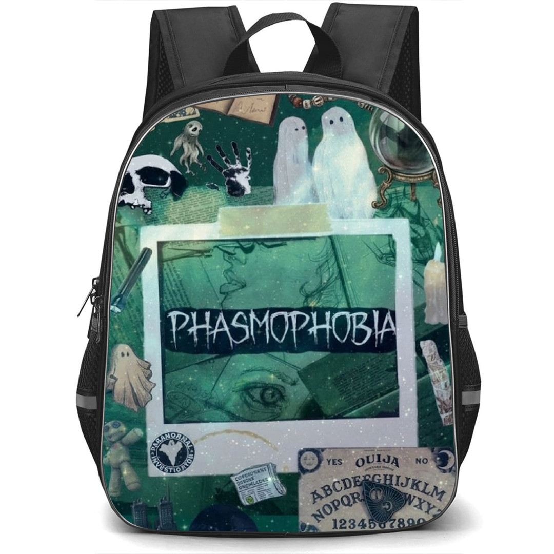 Phasmophobia Backpack School Bag StudentPack - Phasmophobia Green Aesthetic Collage Poster
