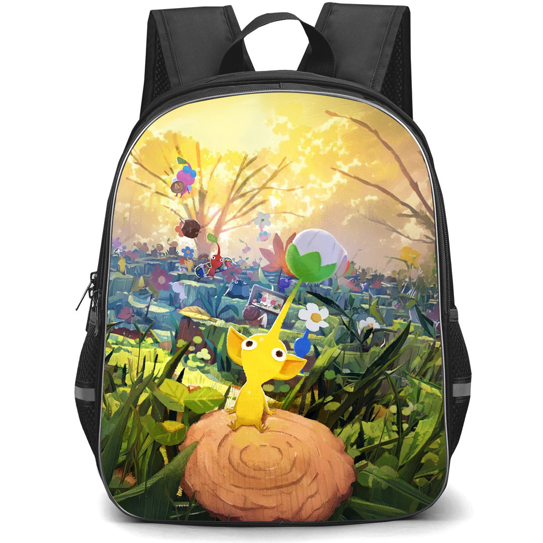 Pikmin Backpack School Bag StudentPack - Characters Sitting Chill In Wood Portrait Poster