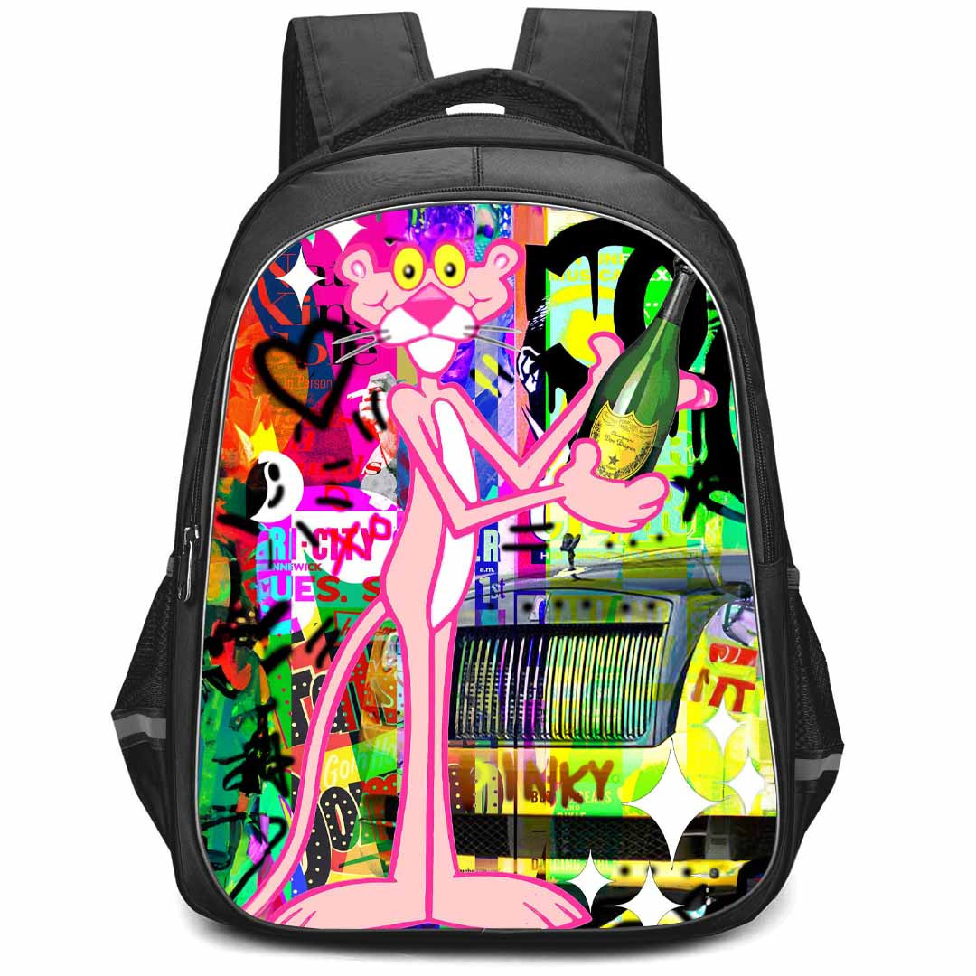 The Pink Panther Backpack StudentPack - The Pink Panther Holding Champagne Bottle On Graphic Art Background
