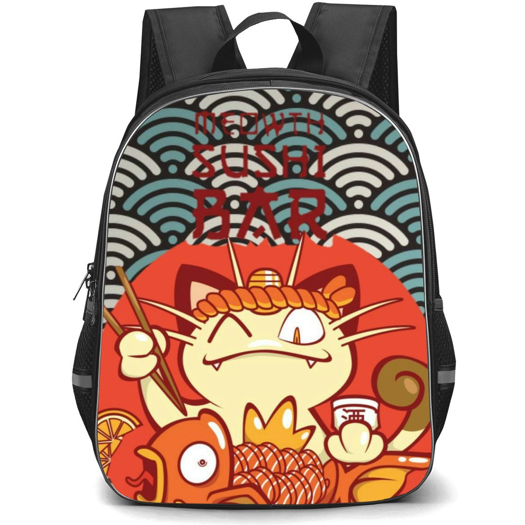 Pokemon Meowth Backpack StudentPack - Meowth Sushi Bar Cartoon Art
