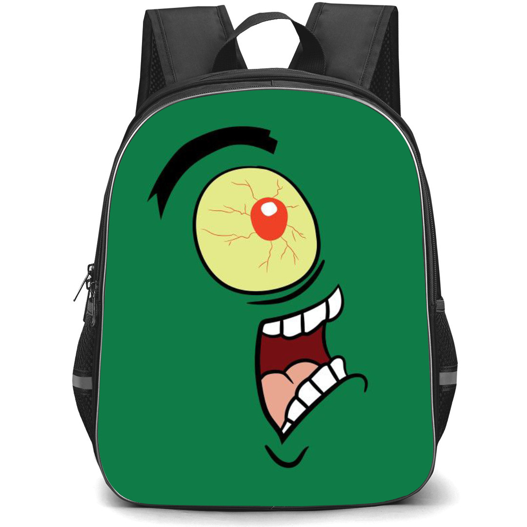 Plankton Backpack StudentPack - Plankton Evil Face On Green Background