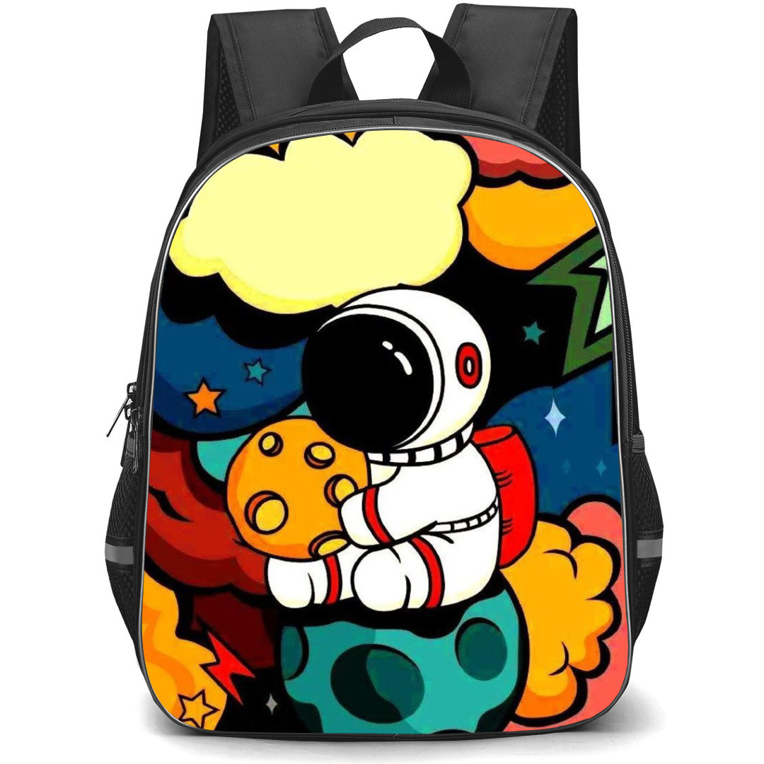 Pop Art Pattern Backpack StudentPack - Astrounaut and Spaceship Chibi Art