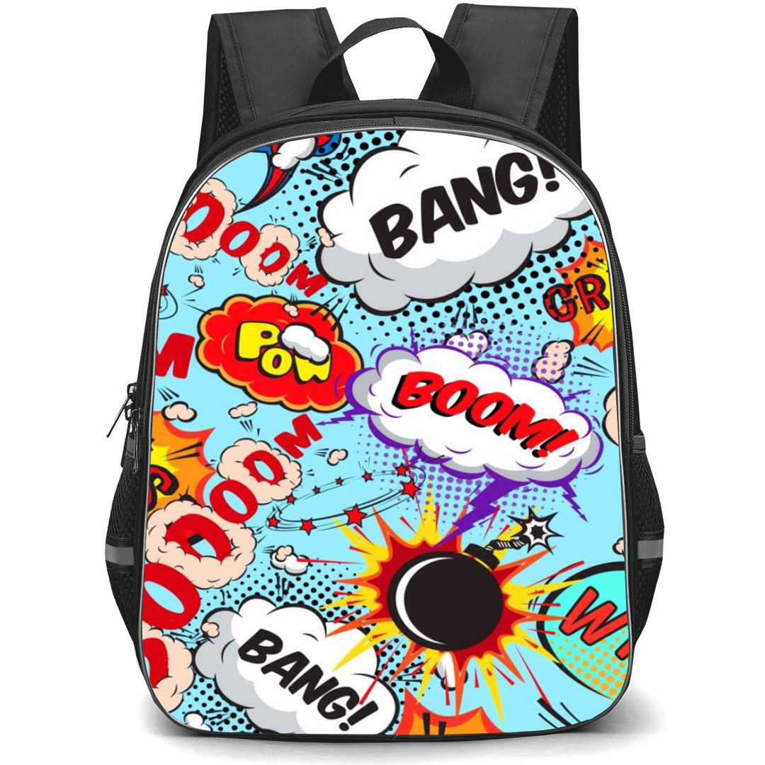 Pop Art Pattern Backpack StudentPack - Bang Pow Boom Aqua Blue Background