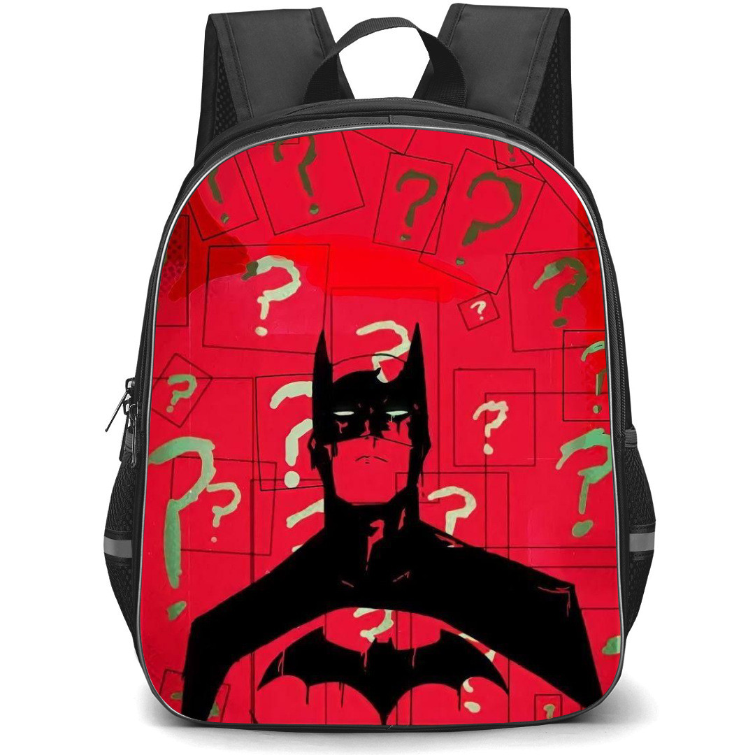 Pop Art Pattern Backpack StudentPack - Batman So Many Questions Red Background