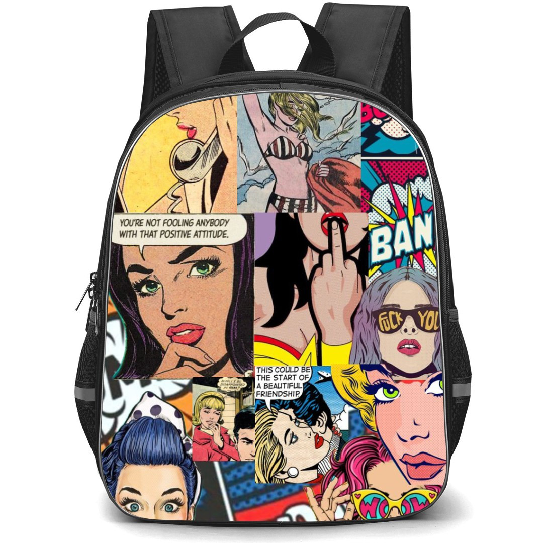 Pop Art Pattern Backpack StudentPack - Beautiful Friendship Women Comic Art Collage
