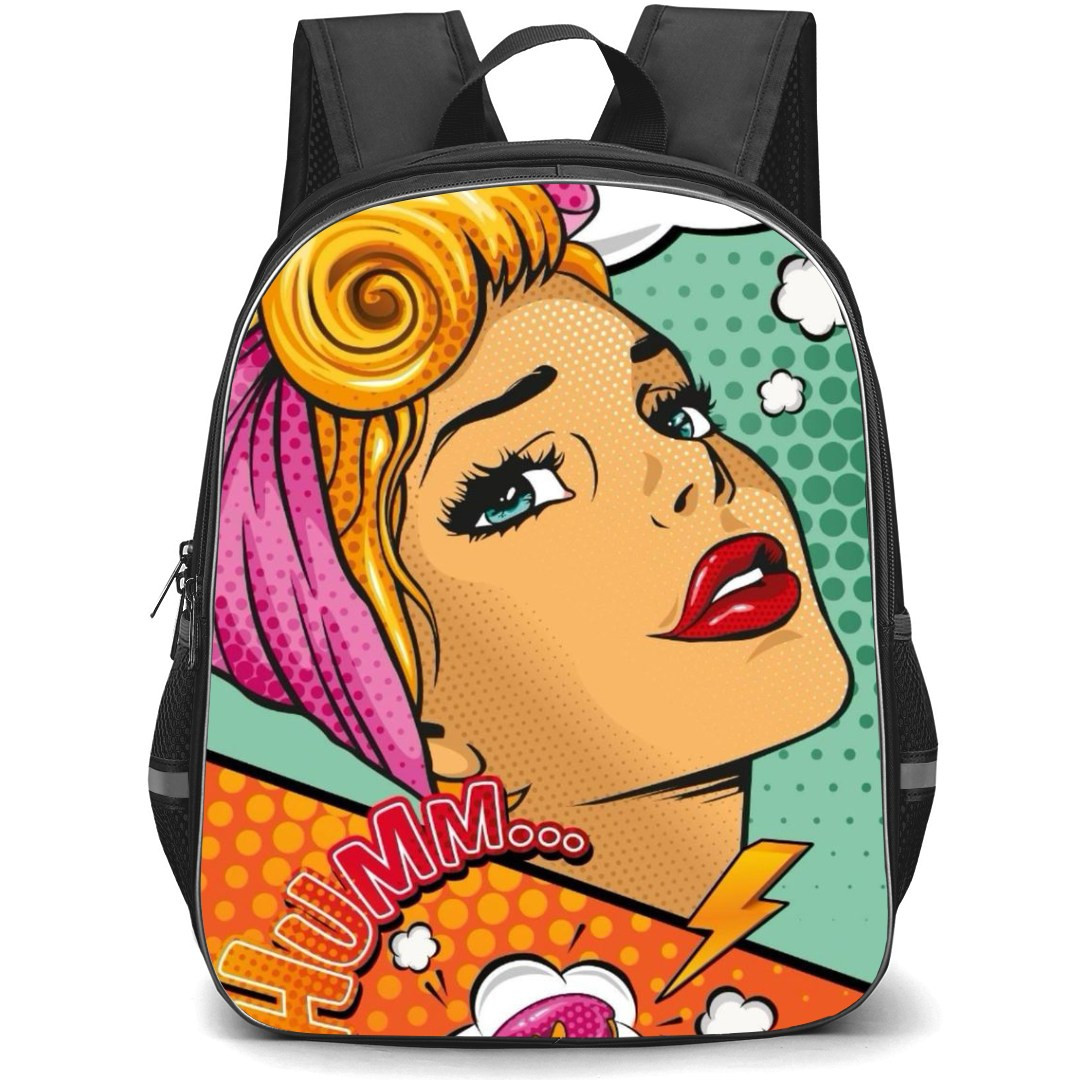 Pop Art Pattern Backpack StudentPack - Blonde Girl Hummm Donut