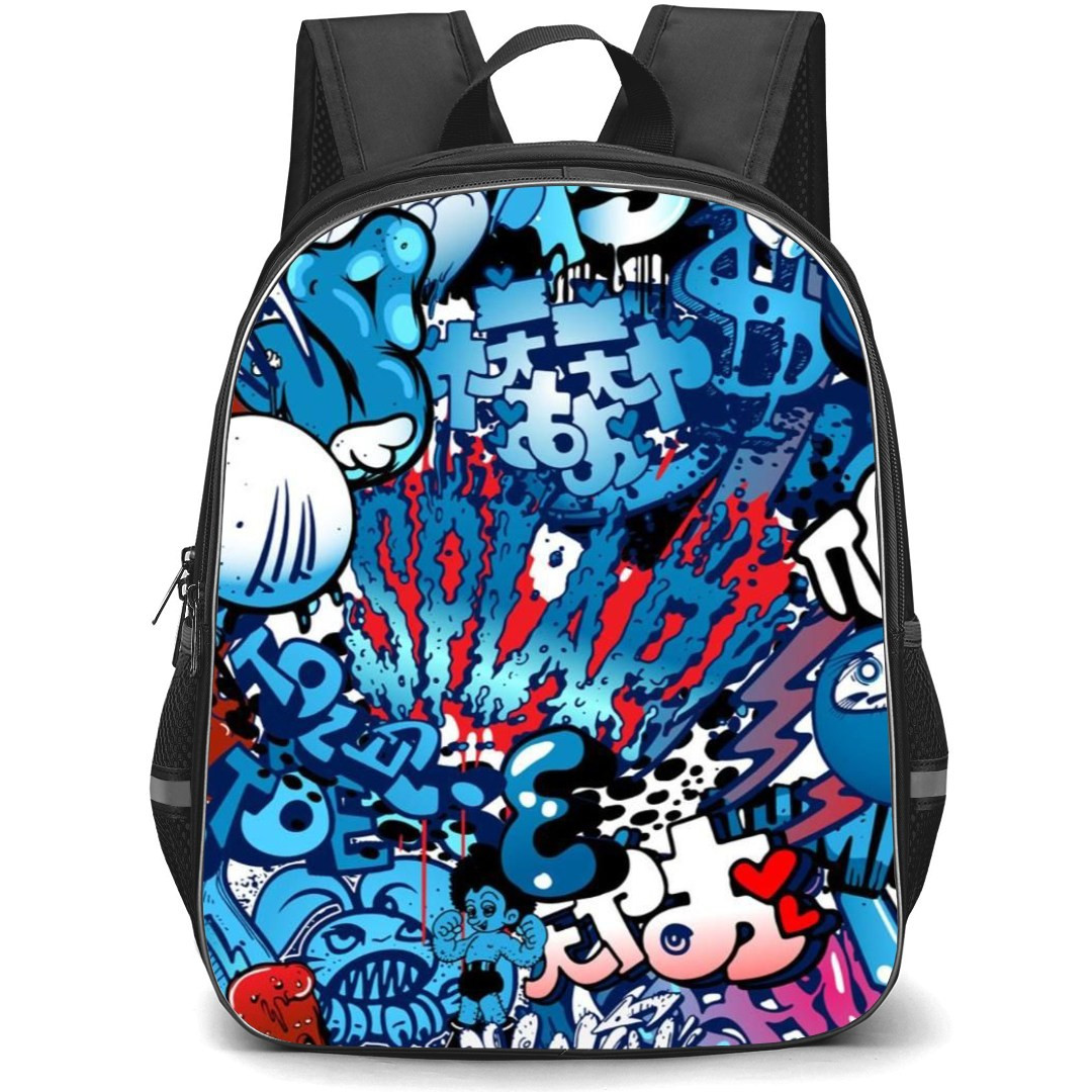 Pop Art Pattern Backpack StudentPack - Blue Hue Graffiti Art