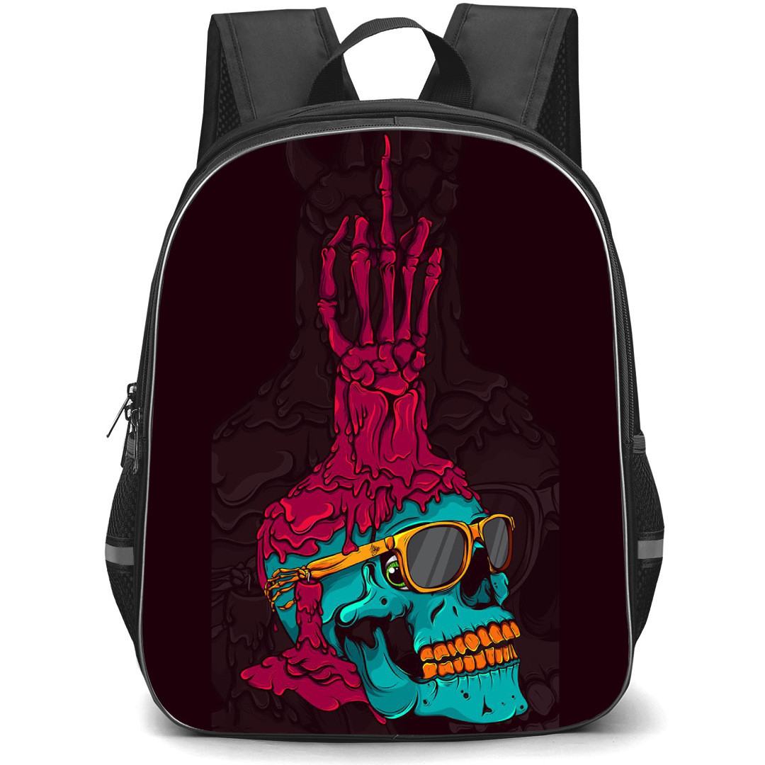 Pop Art Pattern Backpack StudentPack - Blue Skull Red Candle Middle Finger