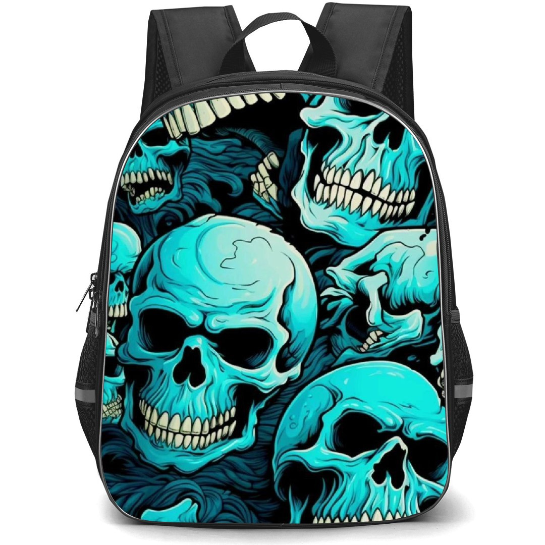 Pop Art Pattern Backpack StudentPack - Blue Skulls Artwork