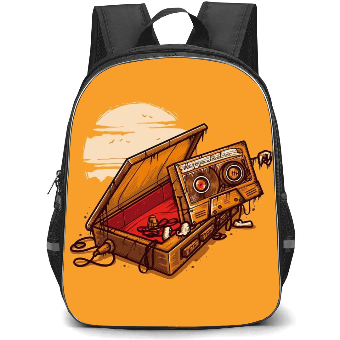 Pop Art Pattern Backpack StudentPack - Broken Tape Recorder Orange Background