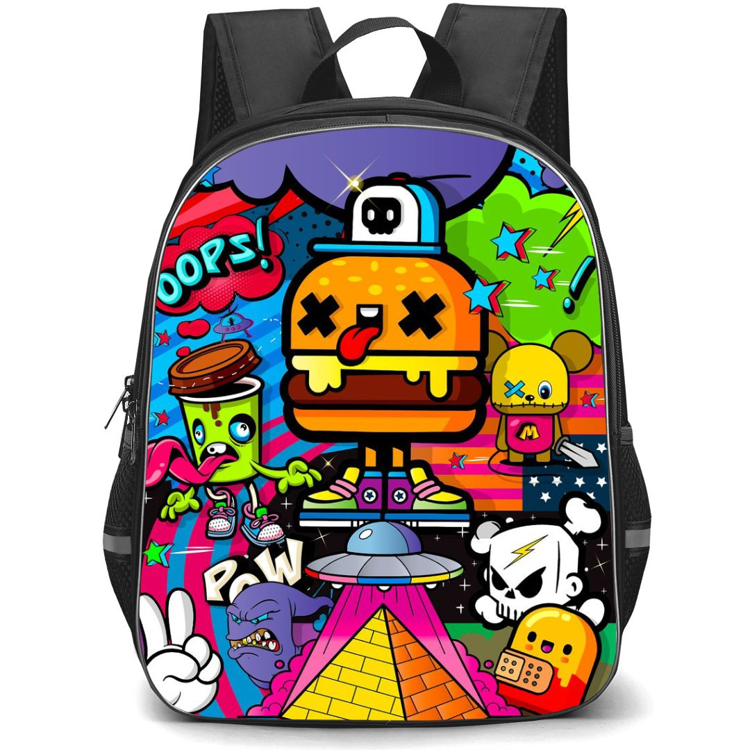 Pop Art Pattern Backpack StudentPack - Burger Tongue Out Stripes Background