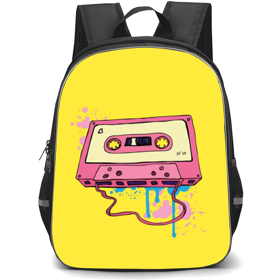 Pop Art Pattern Backpack StudentPack - Cassette Tape Pink Yellow Background