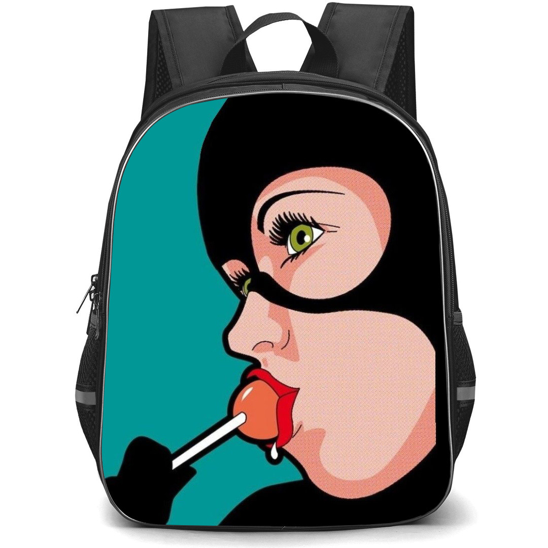 Pop Art Pattern Backpack StudentPack - Catwoman Lolipop Teal Background