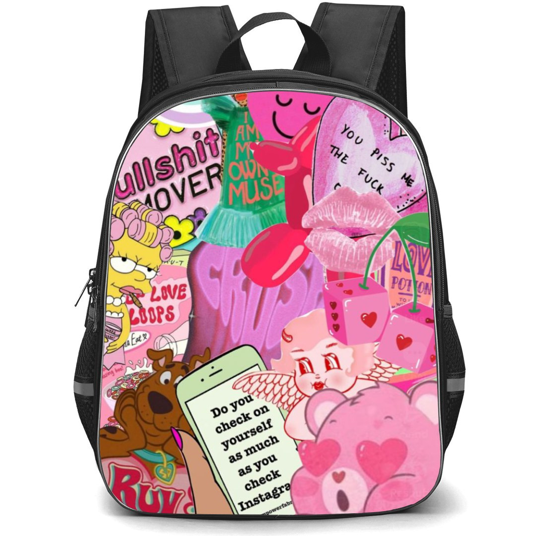 Pop Art Pattern Backpack StudentPack - Check on Yourself as Much Pink Collage