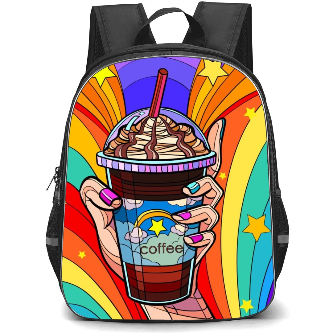 Pop Art Pattern Backpack StudentPack - Coffee Frappe Rainbow Background