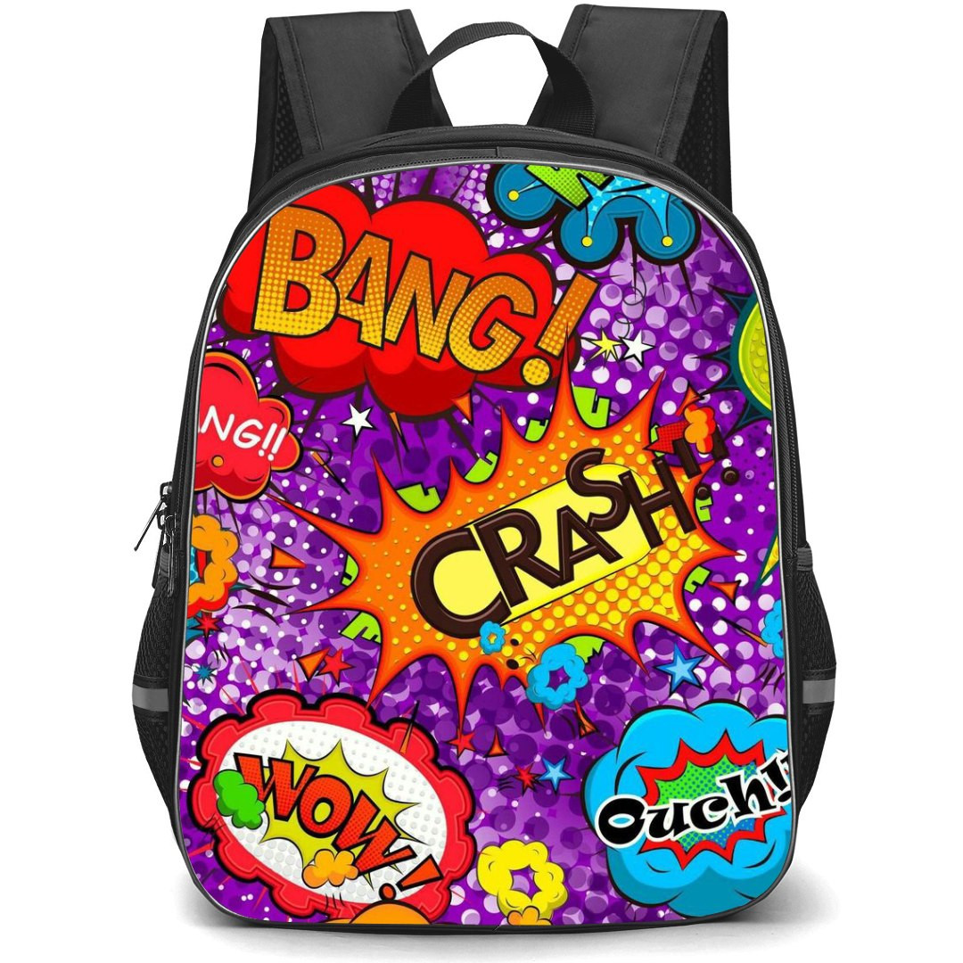 Pop Art Pattern Backpack StudentPack - Crash Wow Ouch Violet Dot Background