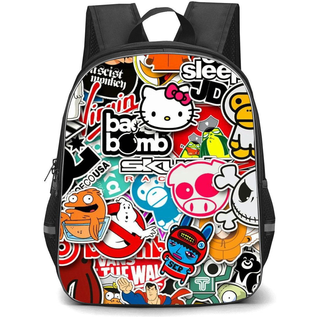 Pop Art Pattern Backpack StudentPack - Eat Sleep JDM Cartoons Sticker Art Collage