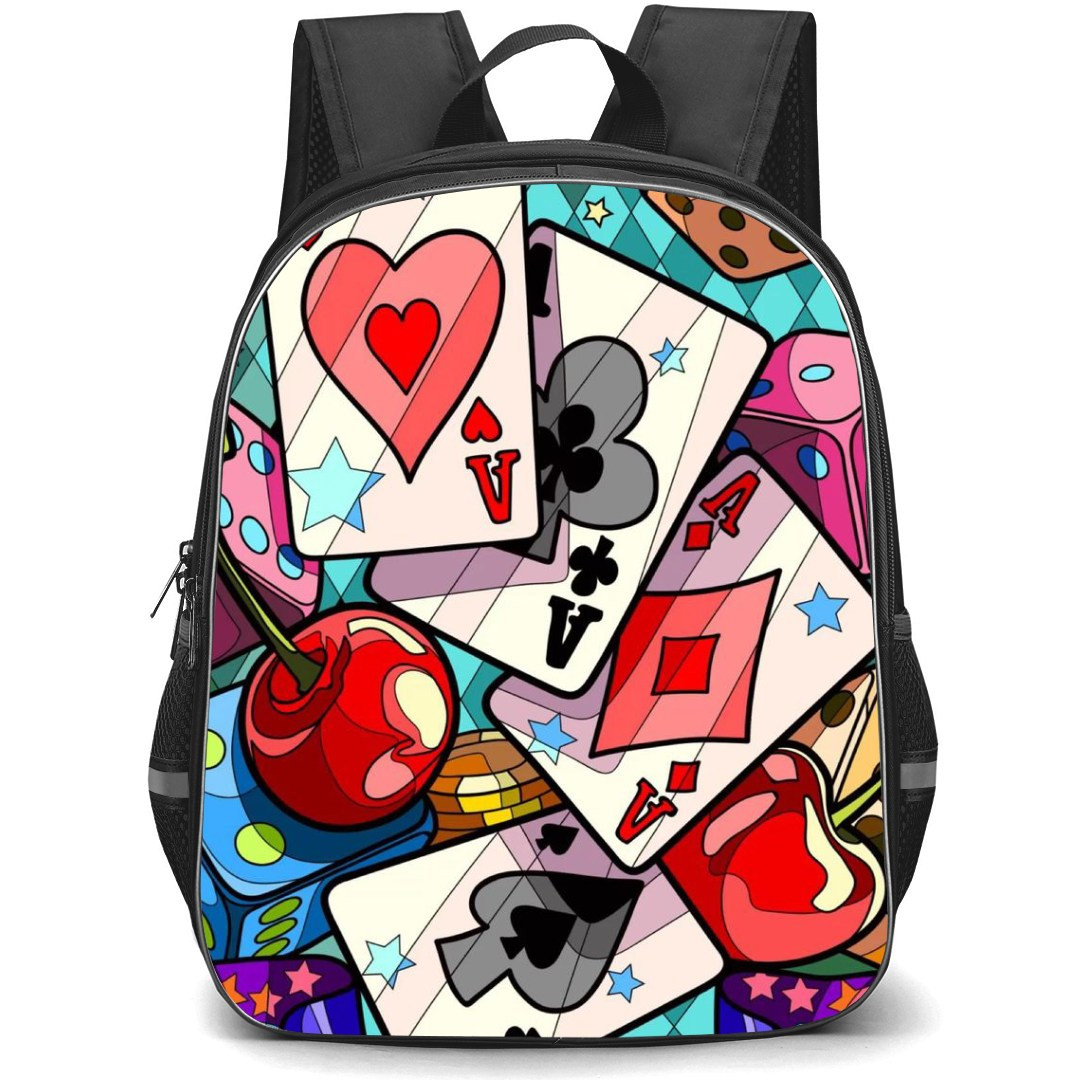 Pop Art Pattern Backpack StudentPack - Four Aces Dice and Cherries