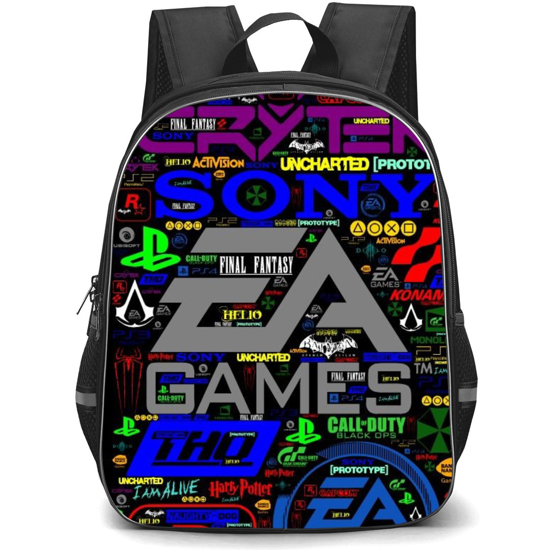 Pop Art Pattern Backpack StudentPack - Game Icons Collage Black Background