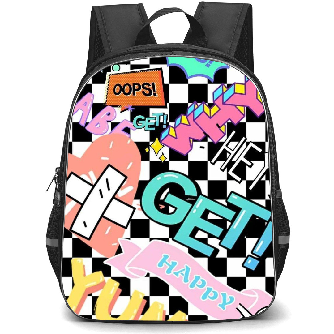 Pop Art Pattern Backpack StudentPack - Get Happy Yummy in Checkered Background