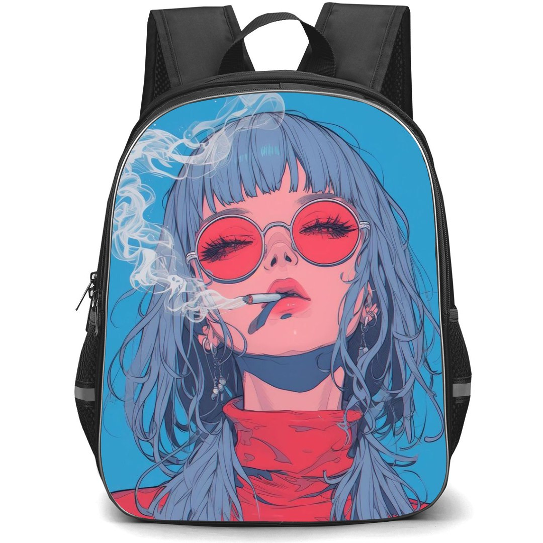 Pop Art Pattern Backpack StudentPack - Girl Smoking Cigarette in Red Turtle Neck