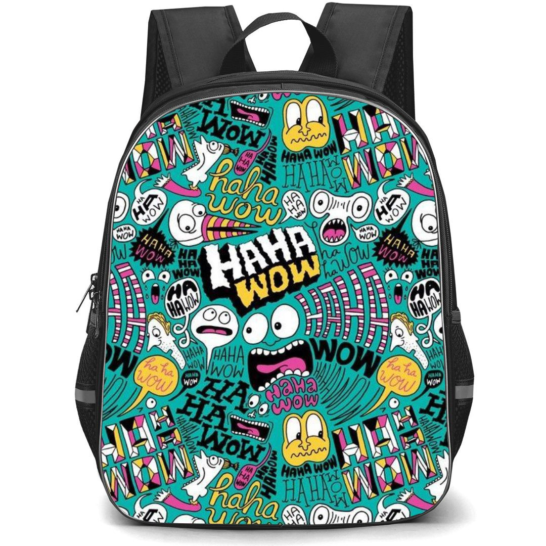 Pop Art Pattern Backpack StudentPack - Haha Wow Scribble Art Green Background
