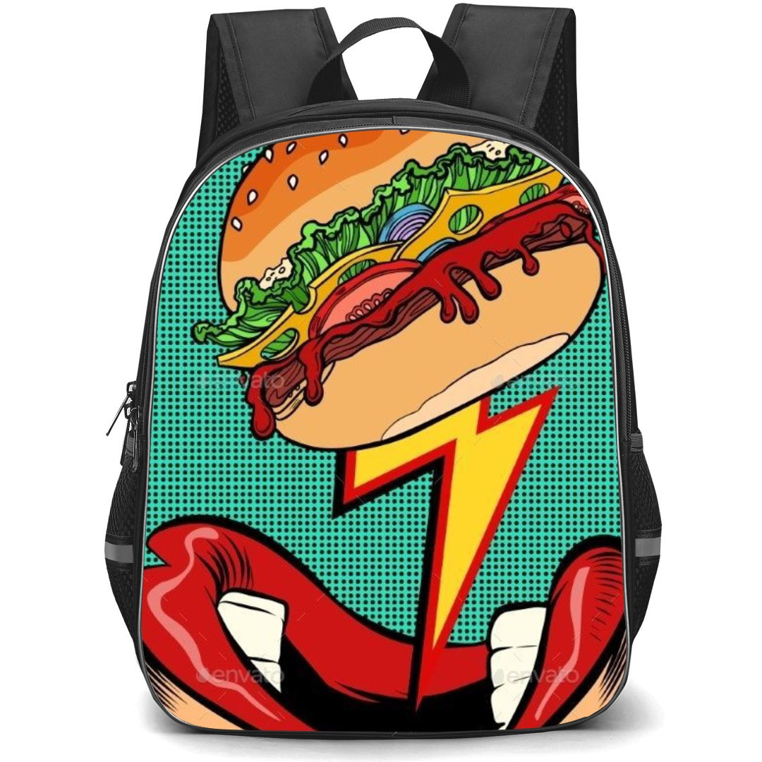 Pop Art Pattern Backpack StudentPack - Hamburger Zapping to the Mouth