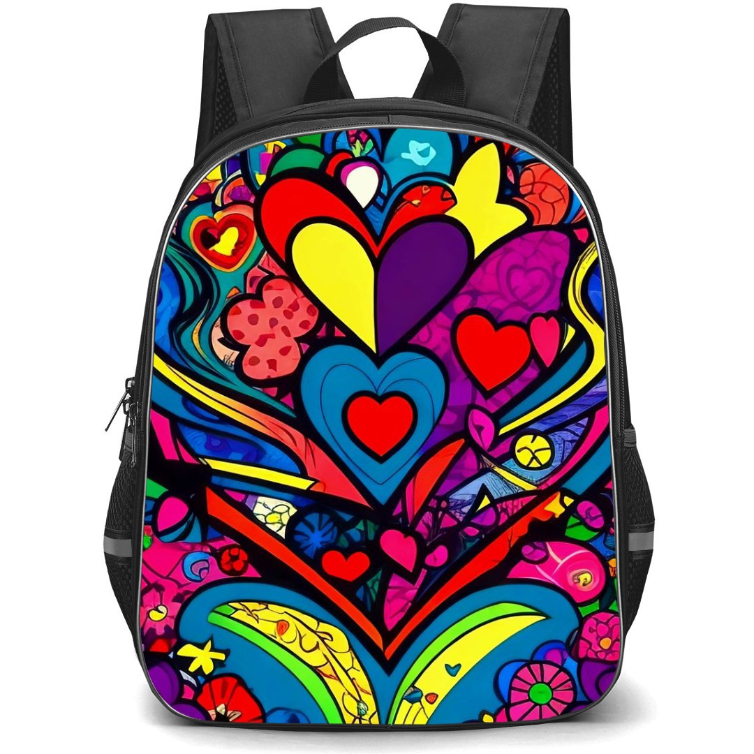 Pop Art Pattern Backpack StudentPack - Hearts Collage Purple and Pink