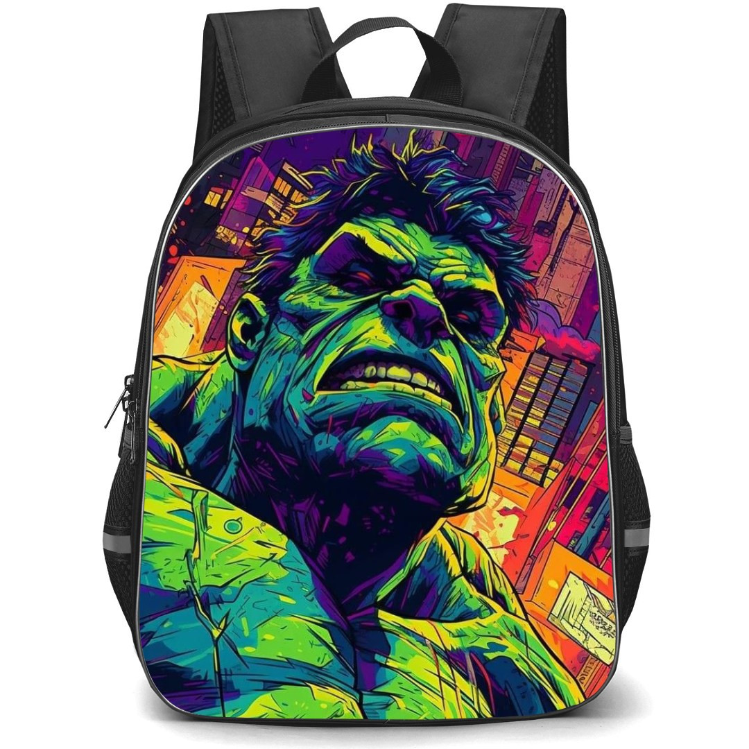 Pop Art Pattern Backpack StudentPack - Hulk Angry Portrait City Background