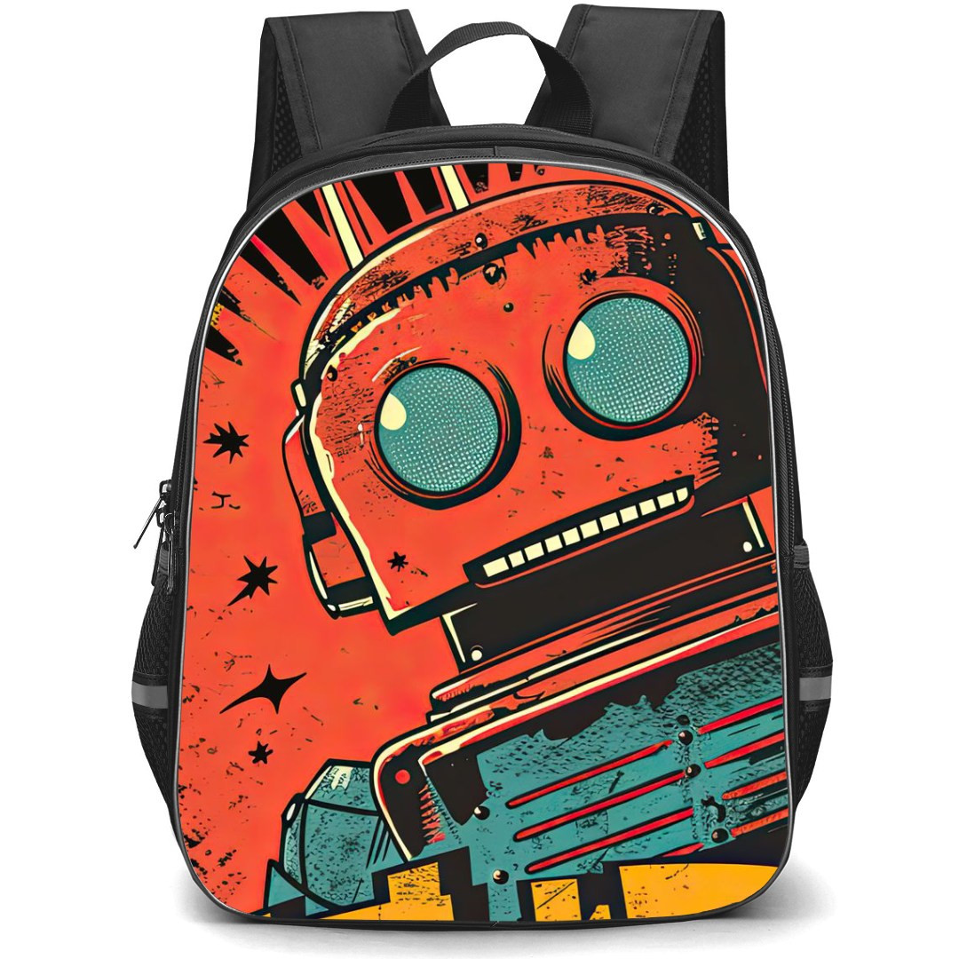 Pop Art Pattern Backpack StudentPack - Japanese Robot Red Background