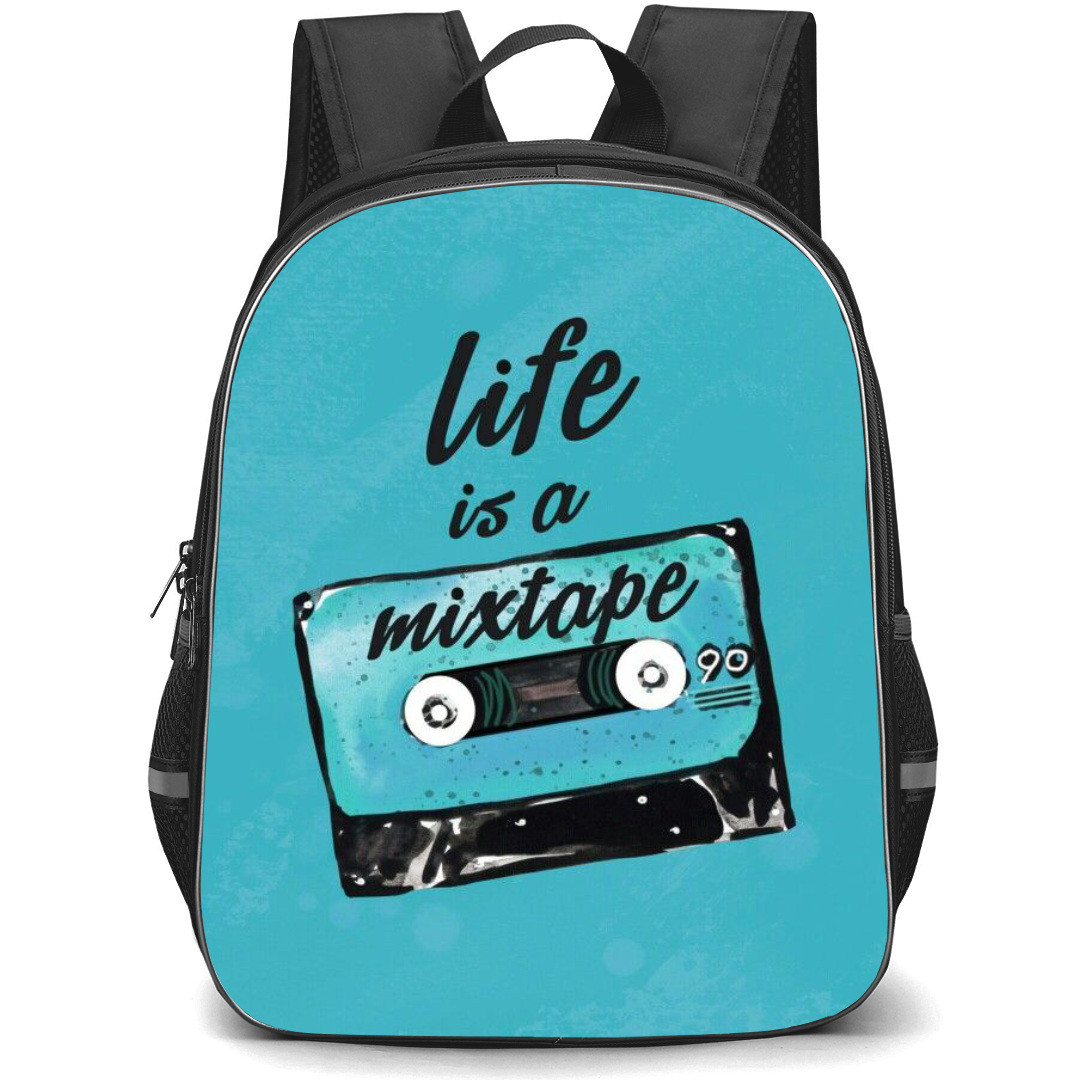 Pop Art Pattern Backpack StudentPack - Life is A Mixtape Blue Background
