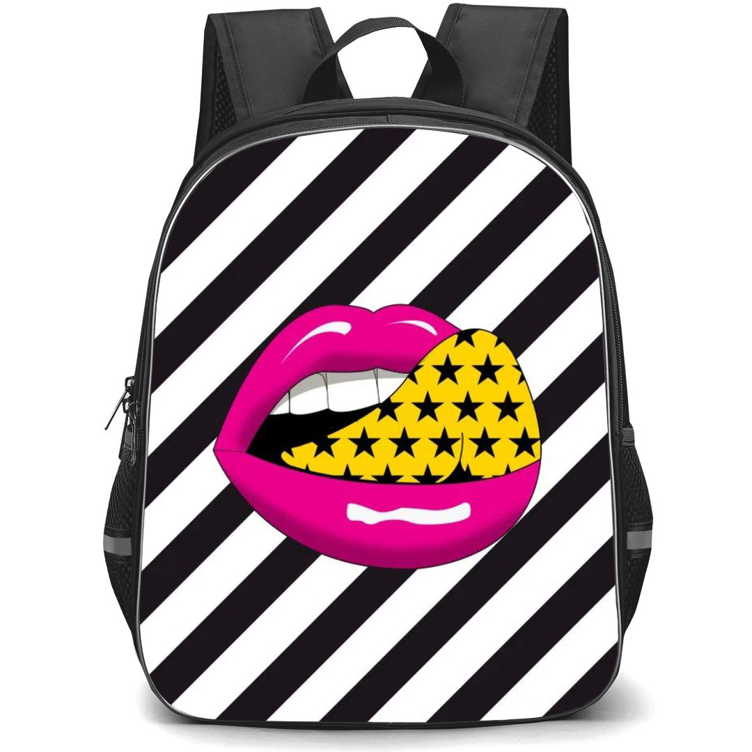 Pop Art Pattern Backpack StudentPack - Lip Licking Black and White Stripe Background