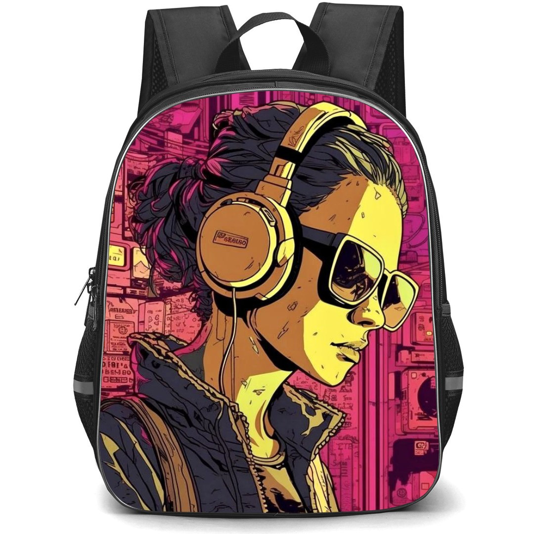 Pop Art Pattern Backpack StudentPack - Manbun Headset Side Portrait
