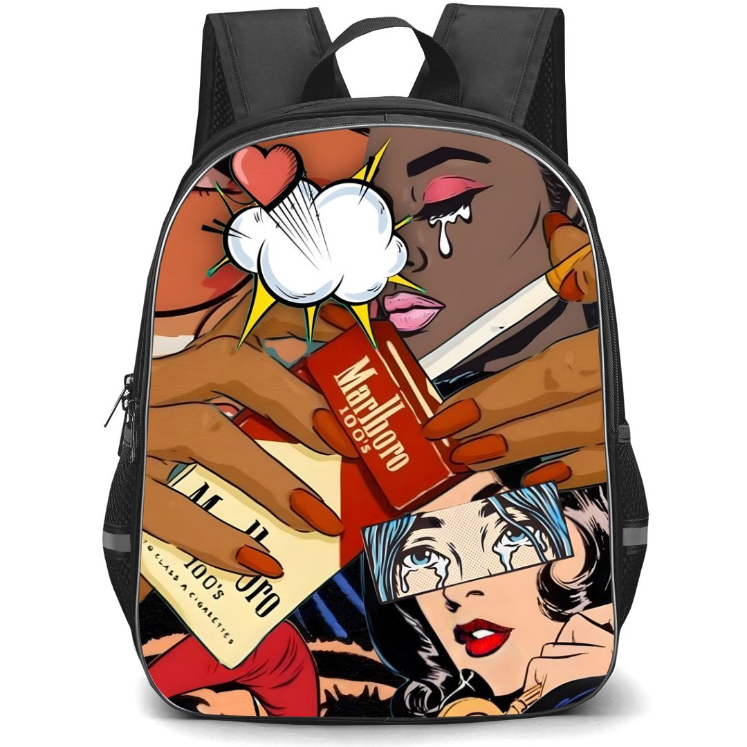 Pop Art Pattern Backpack StudentPack - Marlboro Women Crying Red Lipstick