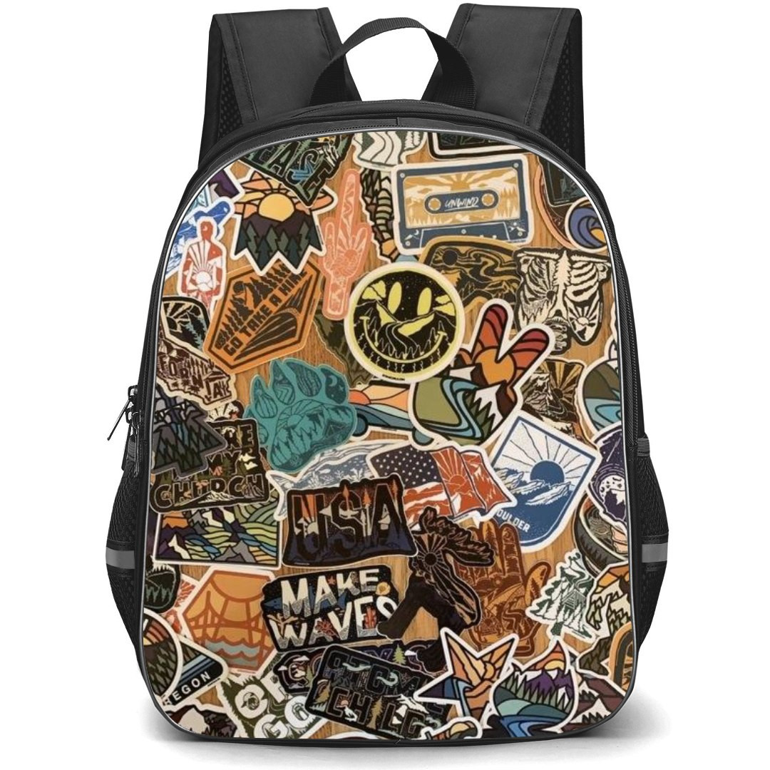 Pop Art Pattern Backpack StudentPack - Nature Signs Sticker Art Collage