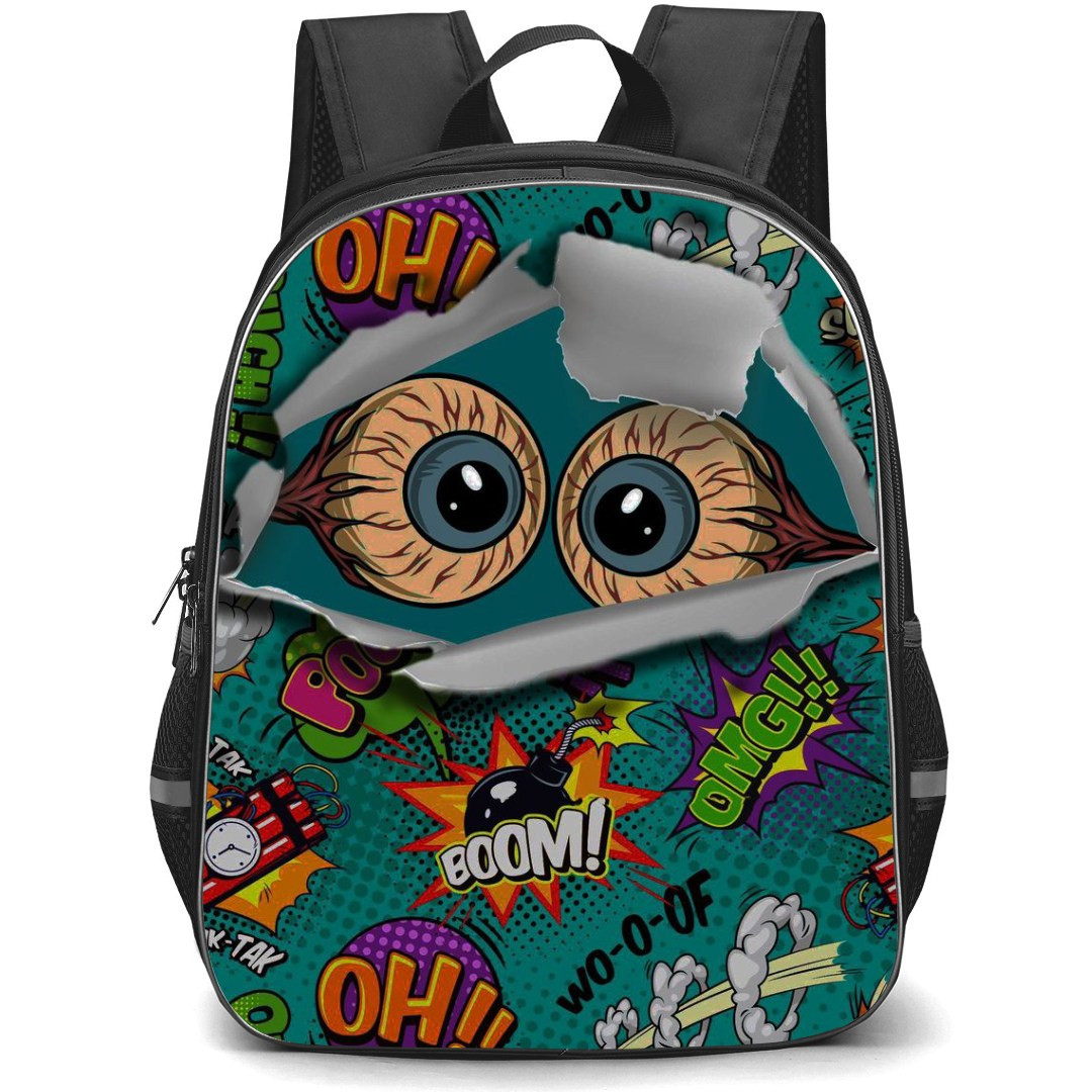 Pop Art Pattern Backpack StudentPack - Oh Eyeballs Green Background