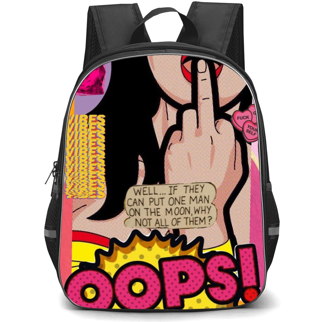 Pop Art Pattern Backpack StudentPack - Oops Pink Font Yellow Background