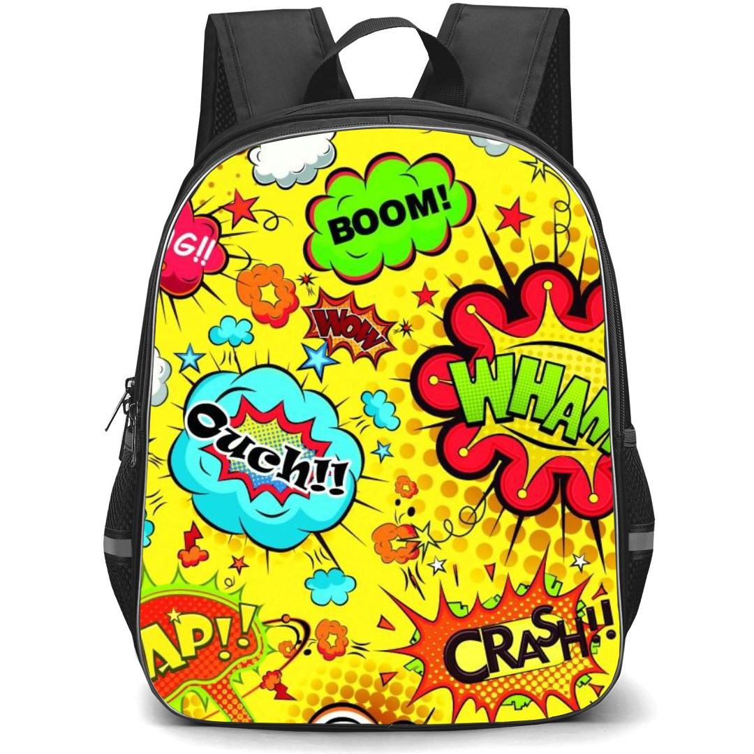 Pop Art Pattern Backpack StudentPack - Ouch Boom Whan Expressions Yellow Background
