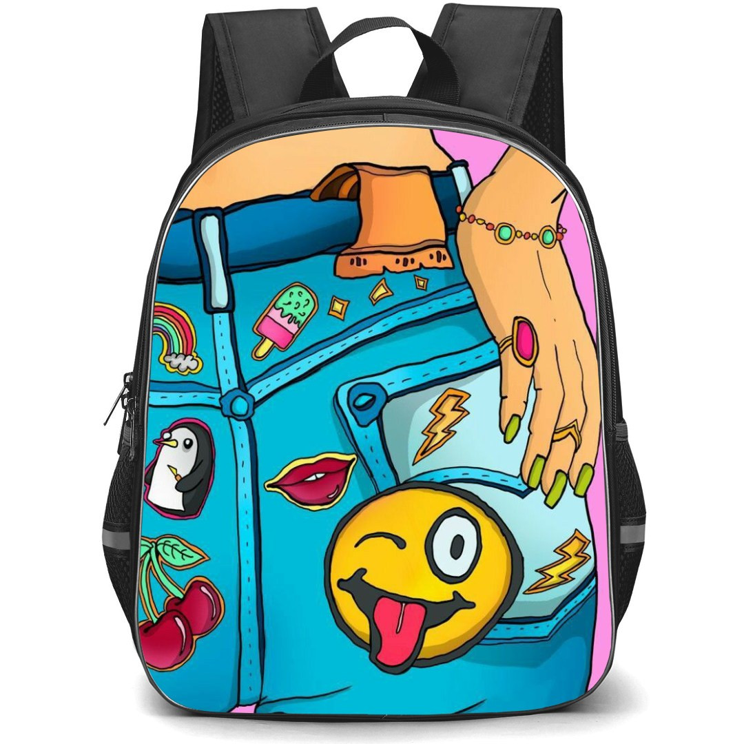 Pop Art Pattern Backpack StudentPack - Pants Stitched with Smiley Stickers