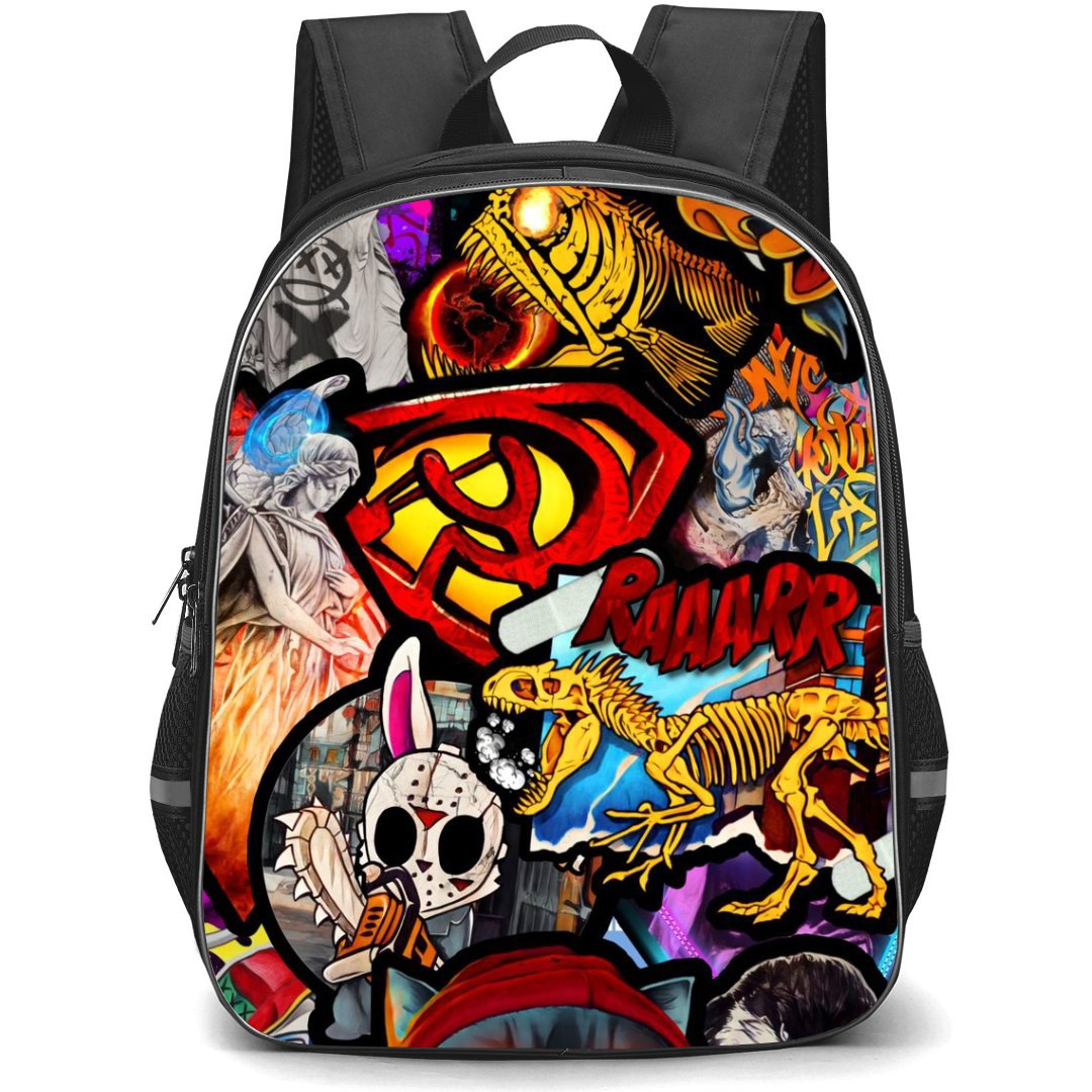 Pop Art Pattern Backpack StudentPack - Raaarr Skeleton Dinosaur