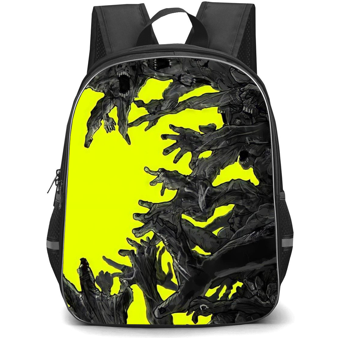 Pop Art Pattern Backpack StudentPack - Reaching Zombie Hands Neon Yellow Background