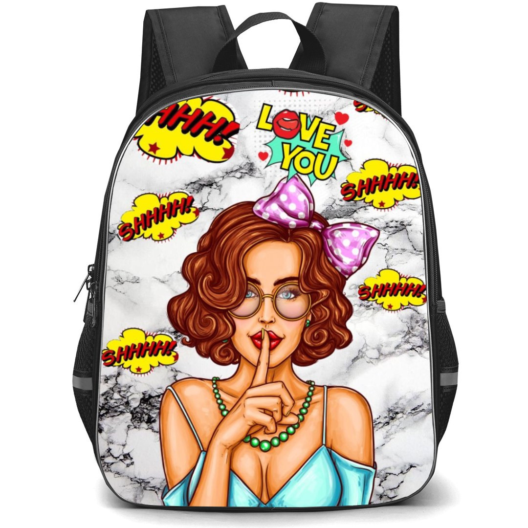Pop Art Pattern Backpack StudentPack - Shhhh Love You Marble Background