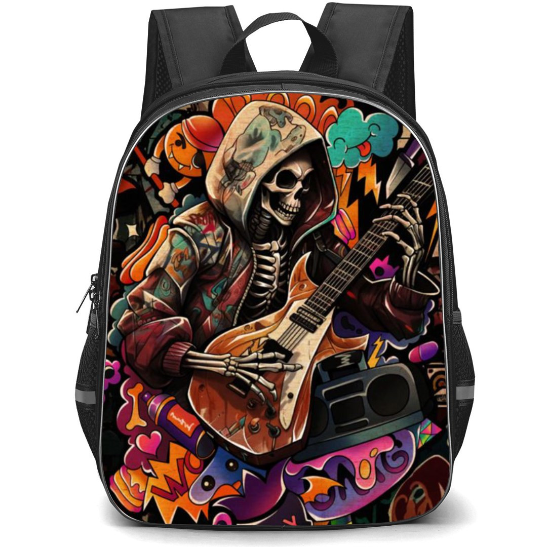 Pop Art Pattern Backpack StudentPack - Skeleton Hoodie Playing Guitar